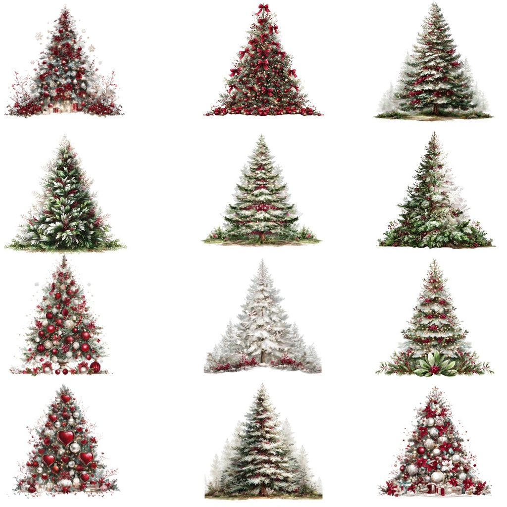 クリスマスツリークリップアートPNG37点セット|水彩ホリデーツリー素材・ジャンクジャーナル・ペーパークラフト向け