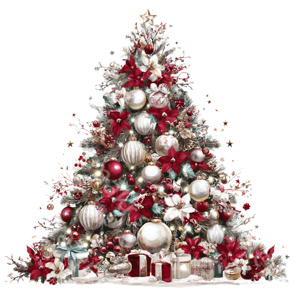クリスマスツリークリップアートPNG37点セット｜水彩ホリデーツリー素材・ジャンクジャーナル・ペーパークラフト向け