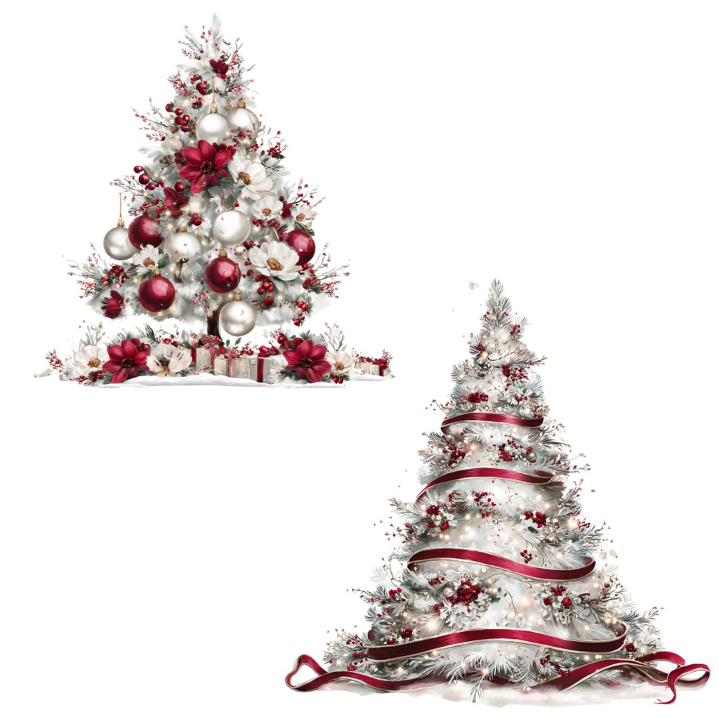 クリスマスツリークリップアートPNG37点セット|水彩ホリデーツリー素材・ジャンクジャーナル・ペーパークラフト向け