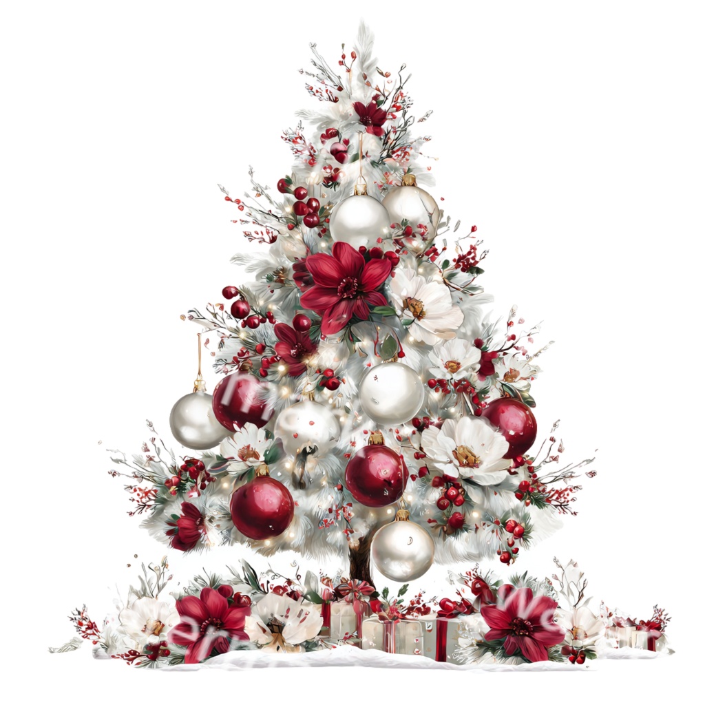 クリスマスツリークリップアートPNG37点セット｜水彩ホリデーツリー素材・ジャンクジャーナル・ペーパークラフト向け