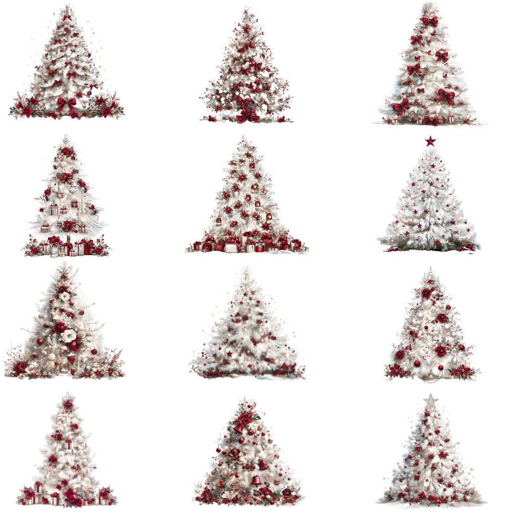 クリスマスツリークリップアートPNG37点セット|水彩ホリデーツリー素材・ジャンクジャーナル・ペーパークラフト向け
