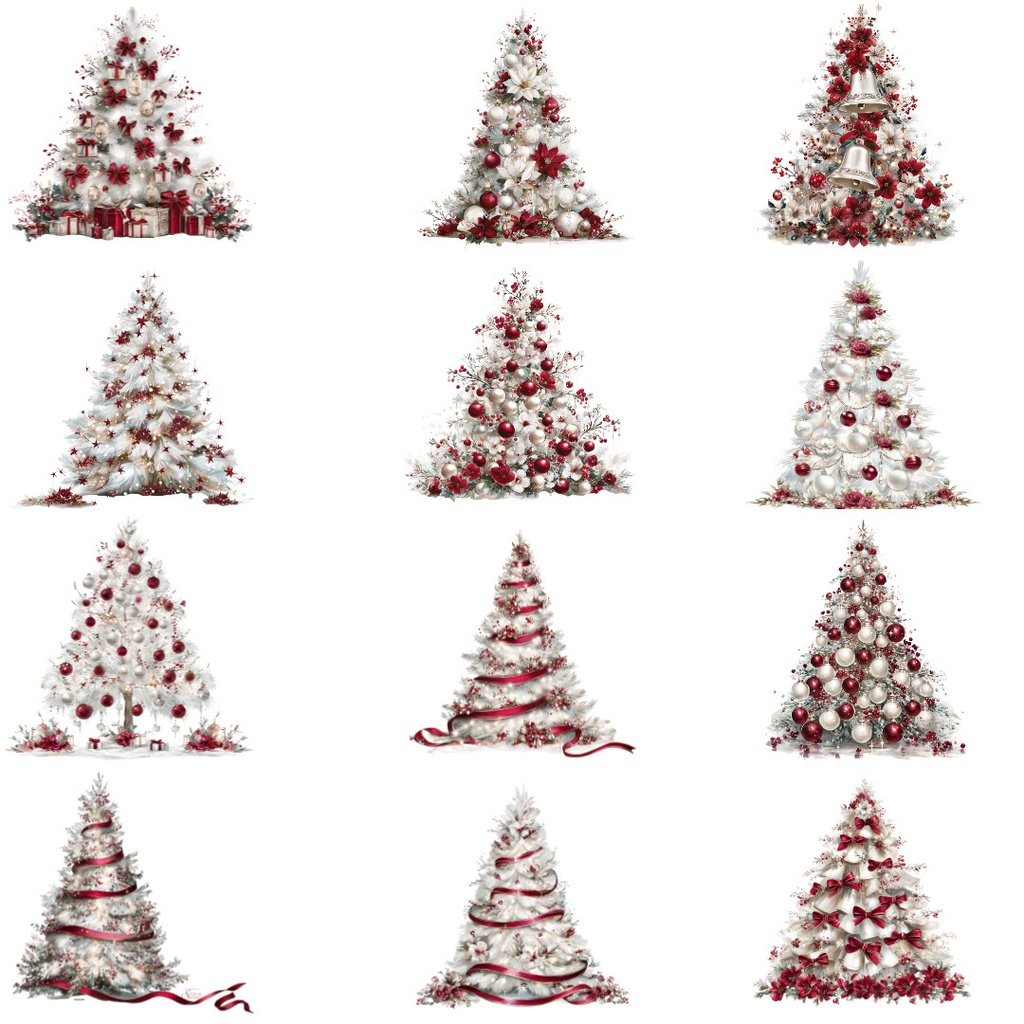 クリスマスツリークリップアートPNG37点セット|水彩ホリデーツリー素材・ジャンクジャーナル・ペーパークラフト向け