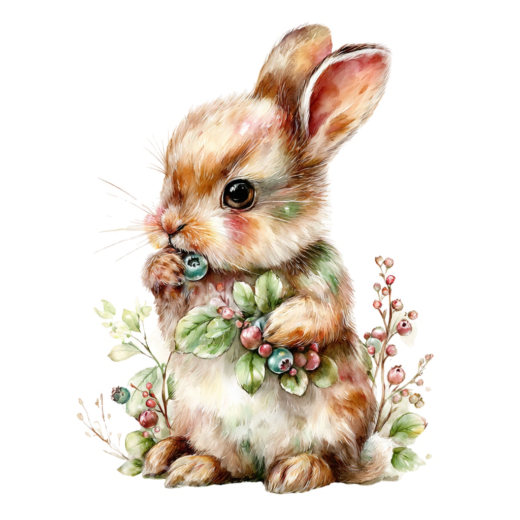 食べ物とうさぎのクリップアートPNG30点セット|水彩ラビット素材・可愛い動物イラスト・ジャンクジャーナル向け