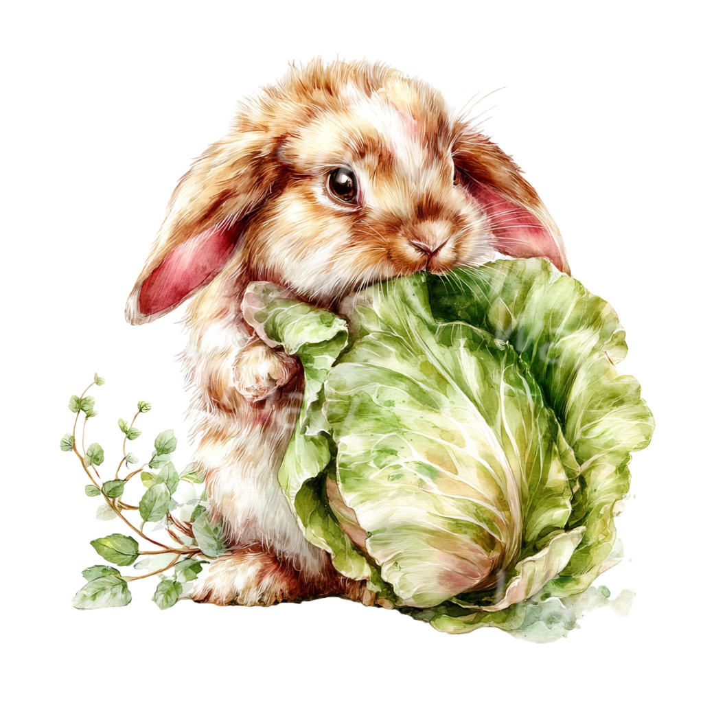 食べ物とうさぎのクリップアートPNG30点セット|水彩ラビット素材・可愛い動物イラスト・ジャンクジャーナル向け
