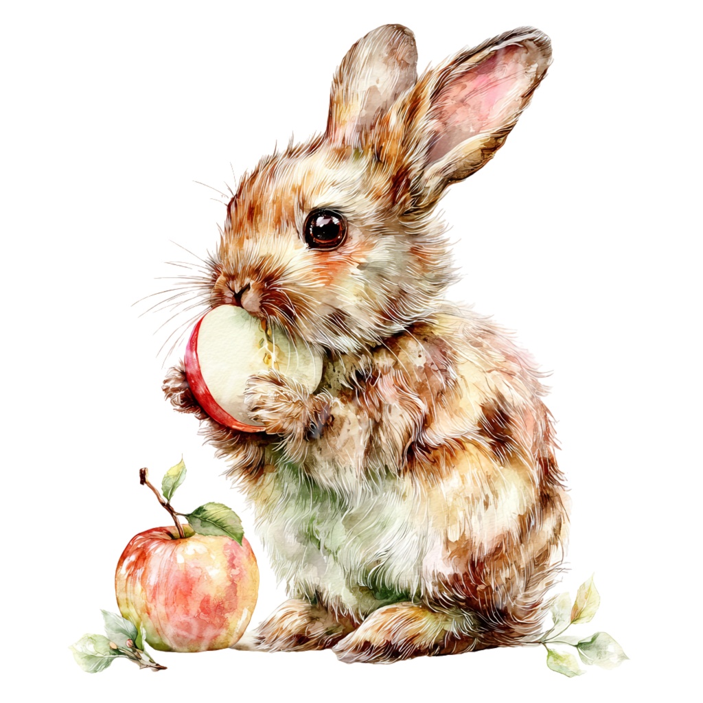 食べ物とうさぎのクリップアートPNG30点セット|水彩ラビット素材・可愛い動物イラスト・ジャンクジャーナル向け