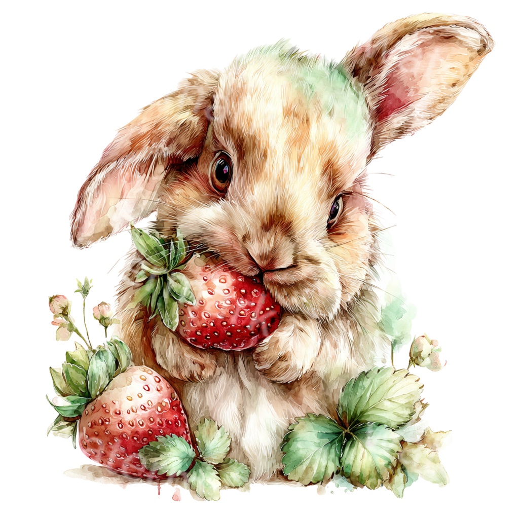 食べ物とうさぎのクリップアートPNG30点セット|水彩ラビット素材・可愛い動物イラスト・ジャンクジャーナル向け