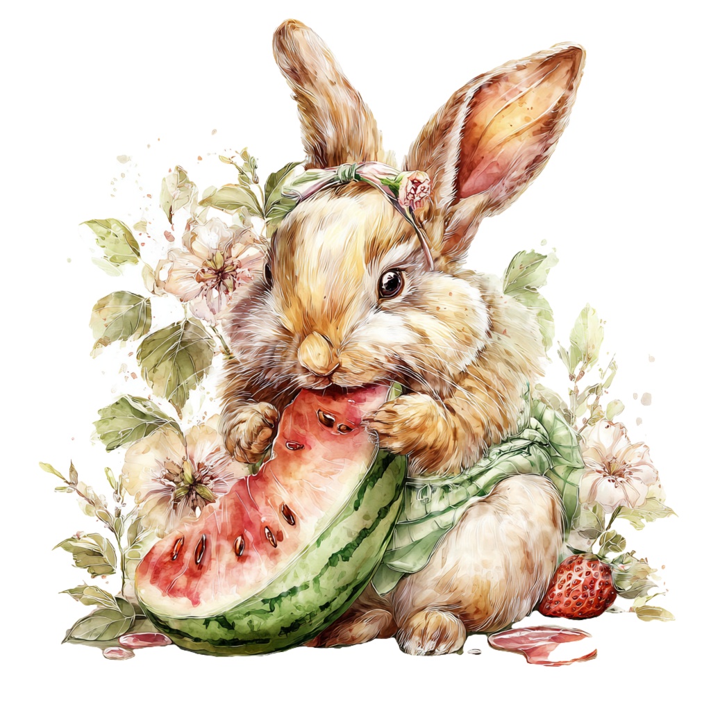 食べ物とうさぎのクリップアートPNG30点セット|水彩ラビット素材・可愛い動物イラスト・ジャンクジャーナル向け