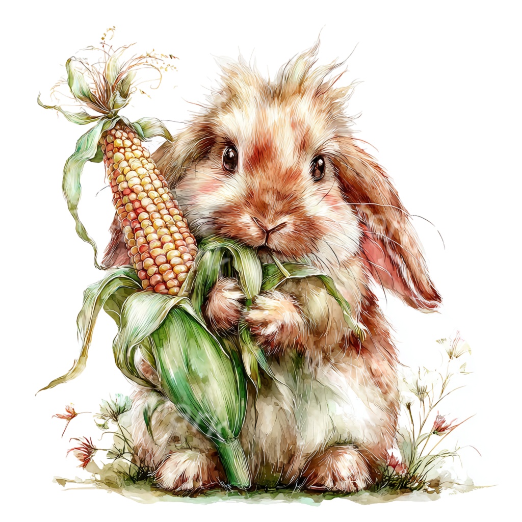 食べ物とうさぎのクリップアートPNG30点セット|水彩ラビット素材・可愛い動物イラスト・ジャンクジャーナル向け