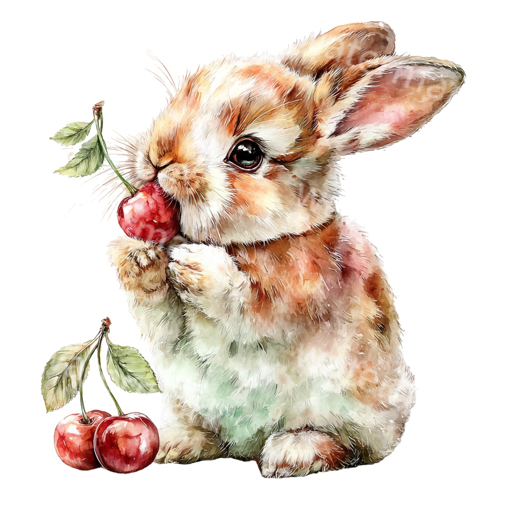 食べ物とうさぎのクリップアートPNG30点セット｜水彩ラビット素材・可愛い動物イラスト・ジャンクジャーナル向け