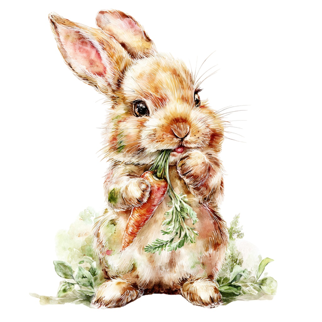 食べ物とうさぎのクリップアートPNG30点セット|水彩ラビット素材・可愛い動物イラスト・ジャンクジャーナル向け