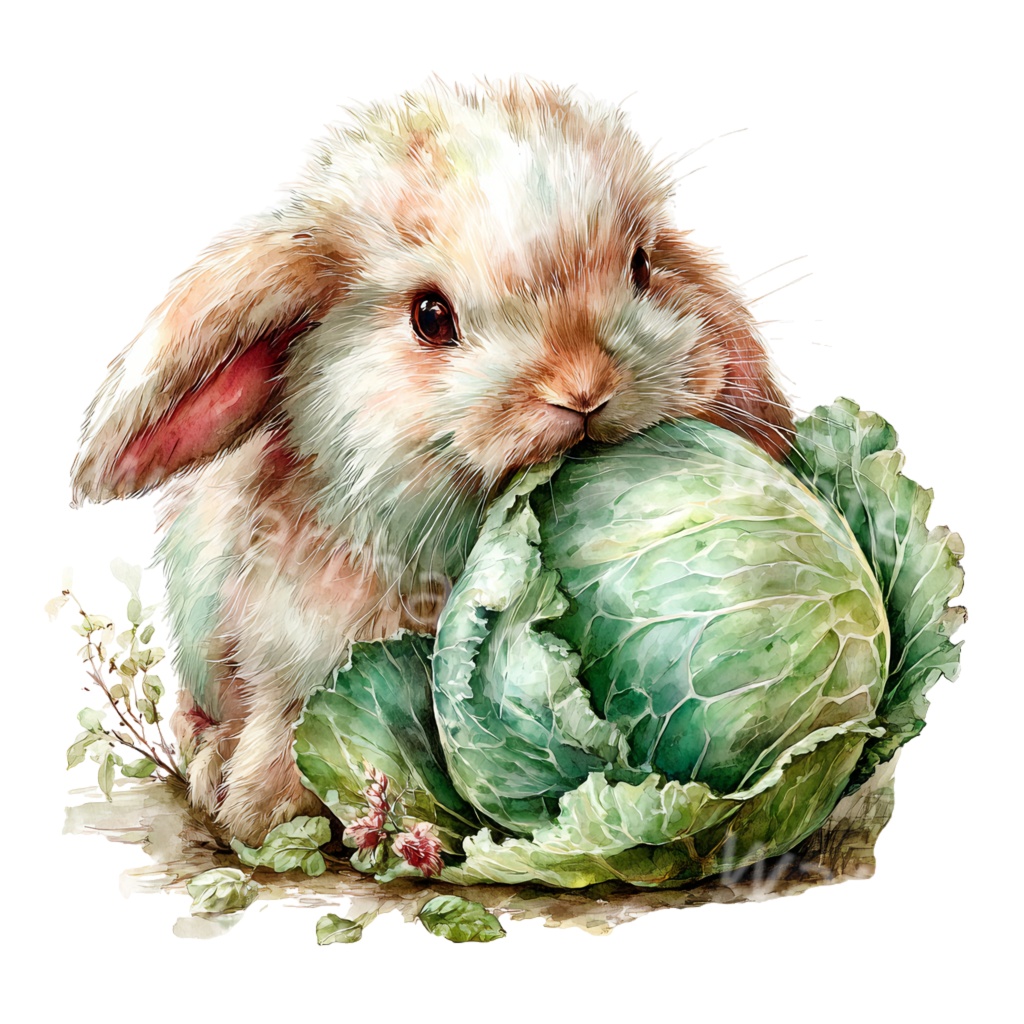 食べ物とうさぎのクリップアートPNG30点セット|水彩ラビット素材・可愛い動物イラスト・ジャンクジャーナル向け