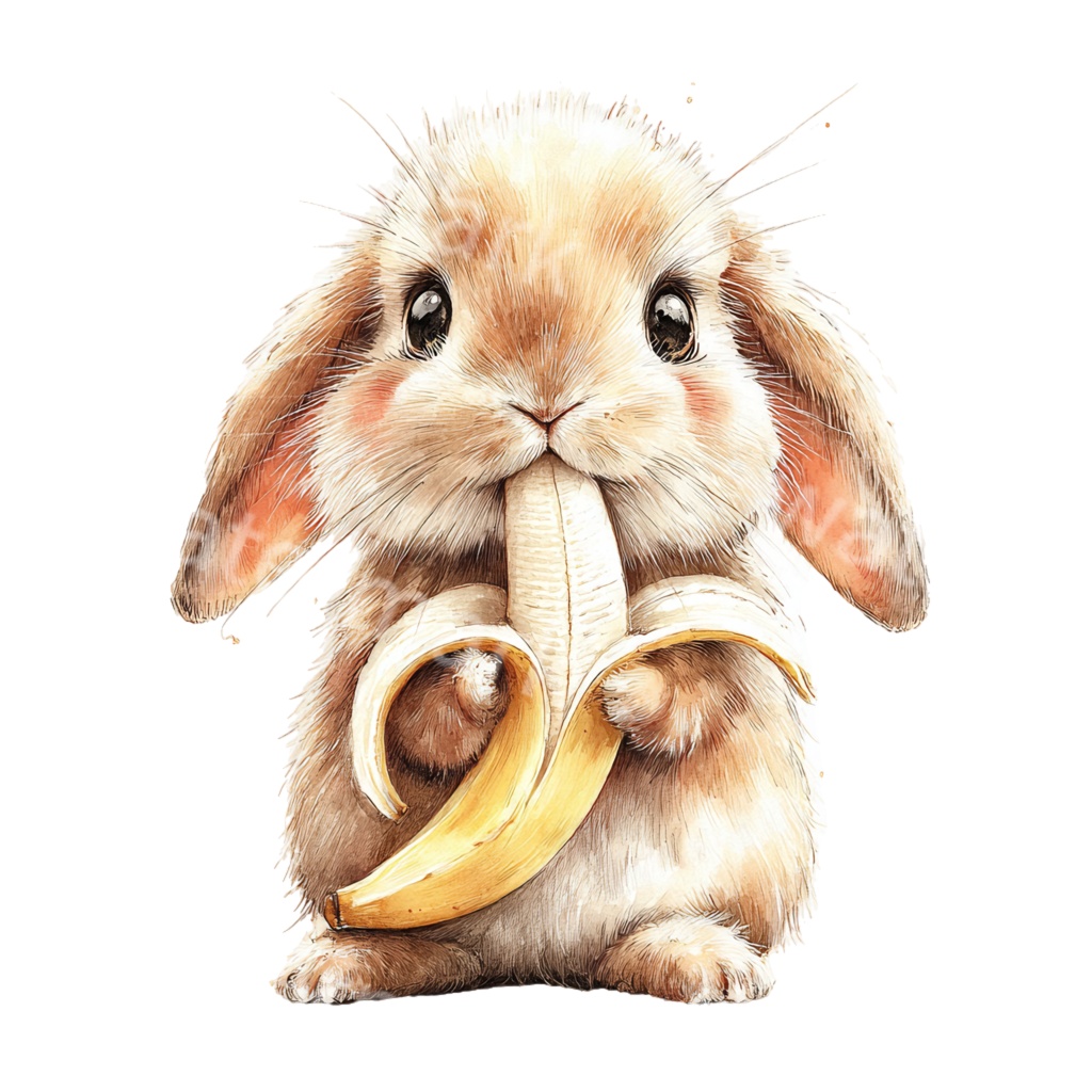 食べ物とうさぎのクリップアートPNG40点セット|水彩ラビット素材・可愛い動物イラスト・ジャンクジャーナル向け