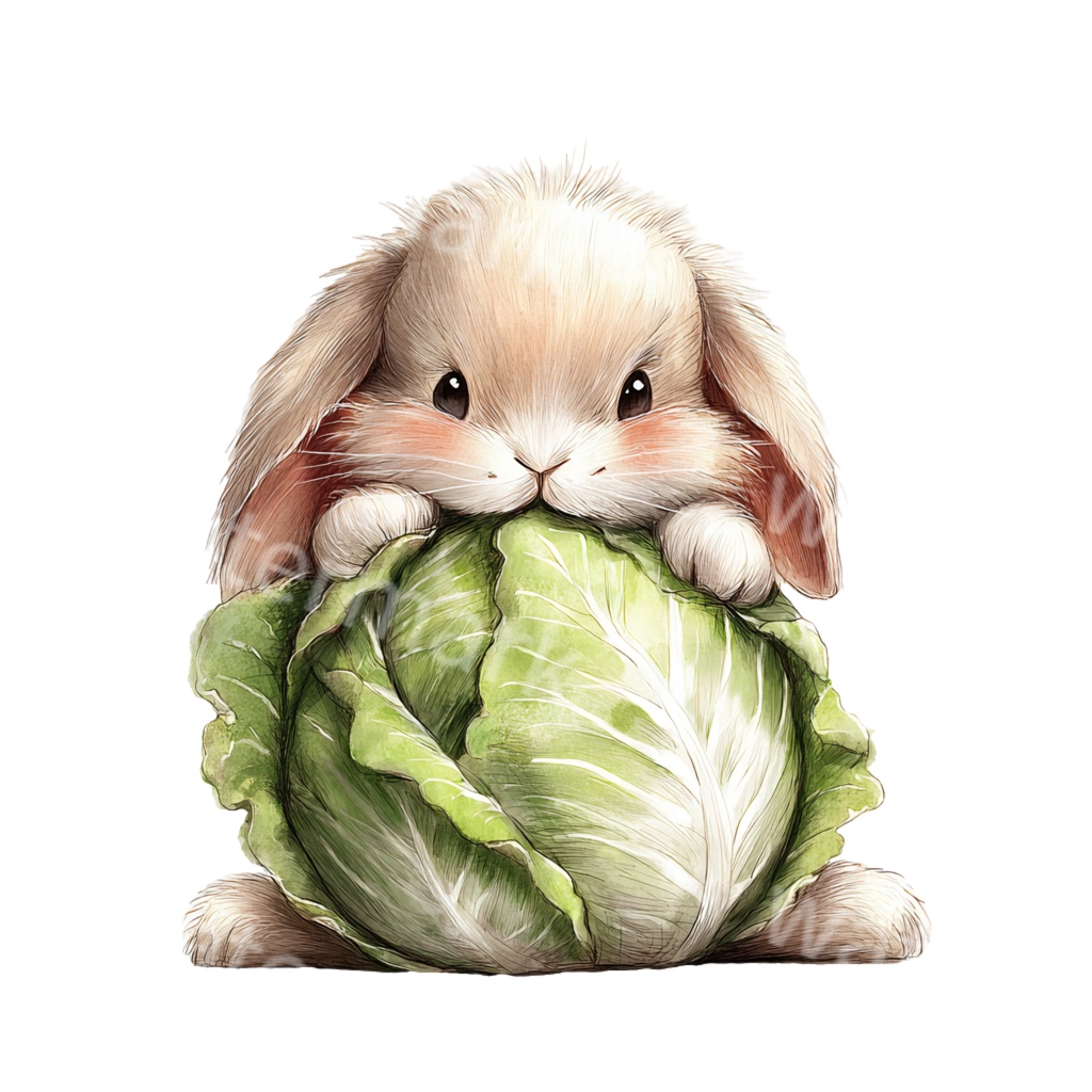 食べ物とうさぎのクリップアートPNG40点セット|水彩ラビット素材・可愛い動物イラスト・ジャンクジャーナル向け