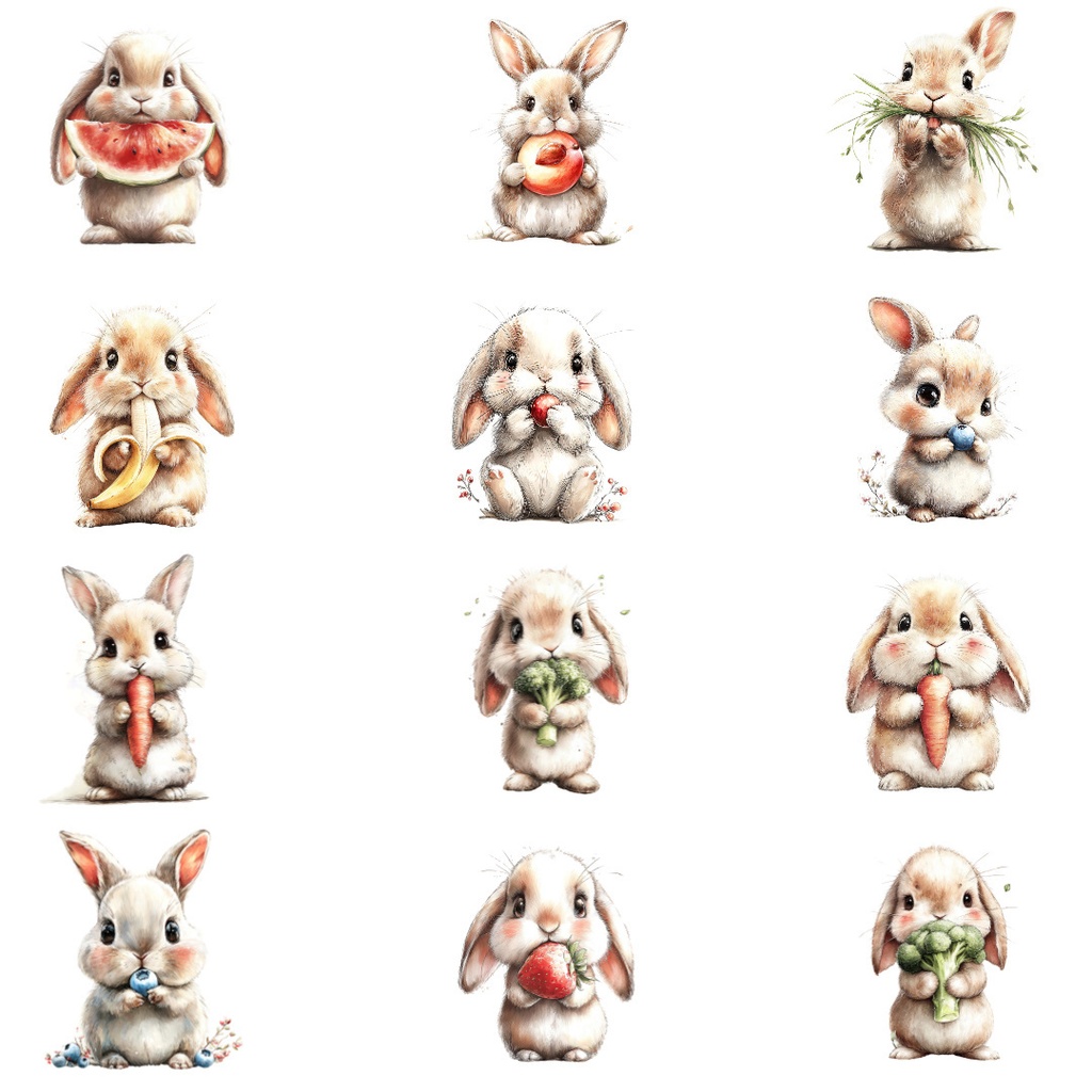 食べ物とうさぎのクリップアートPNG40点セット|水彩ラビット素材・可愛い動物イラスト・ジャンクジャーナル向け