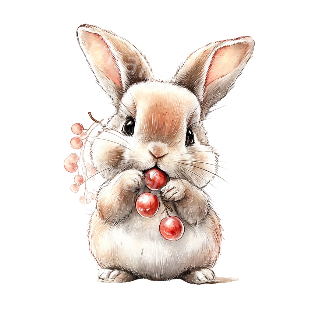 食べ物とうさぎのクリップアートPNG40点セット|水彩ラビット素材・可愛い動物イラスト・ジャンクジャーナル向け
