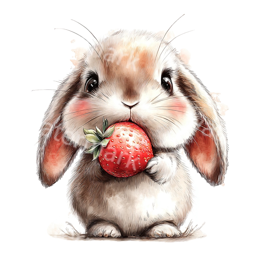 食べ物とうさぎのクリップアートPNG40点セット｜水彩ラビット素材・可愛い動物イラスト・ジャンクジャーナル向け