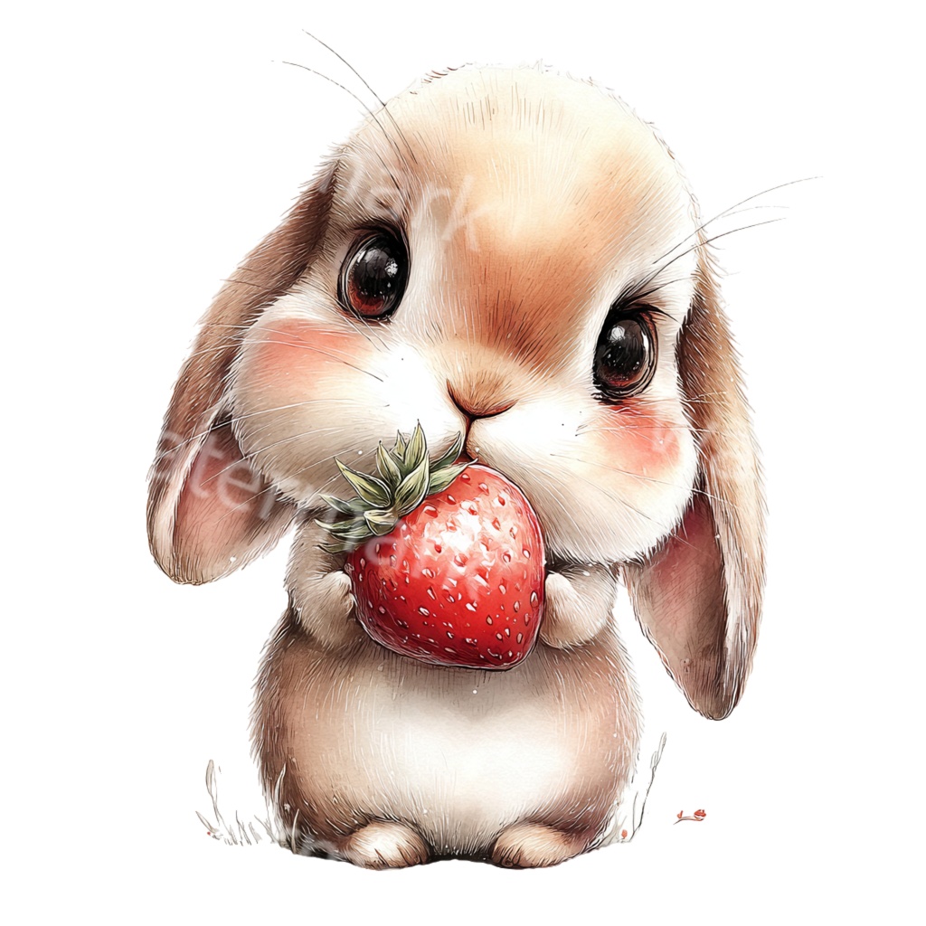 食べ物とうさぎのクリップアートPNG40点セット|水彩ラビット素材・可愛い動物イラスト・ジャンクジャーナル向け