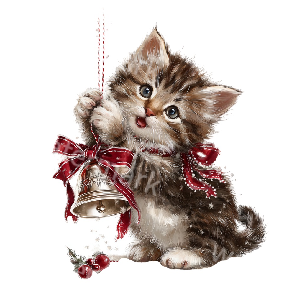 クリスマス子猫クリップアートPNG25点セット|水彩キャット素材・可愛いホリデーイラスト・ジャンクジャーナル向け