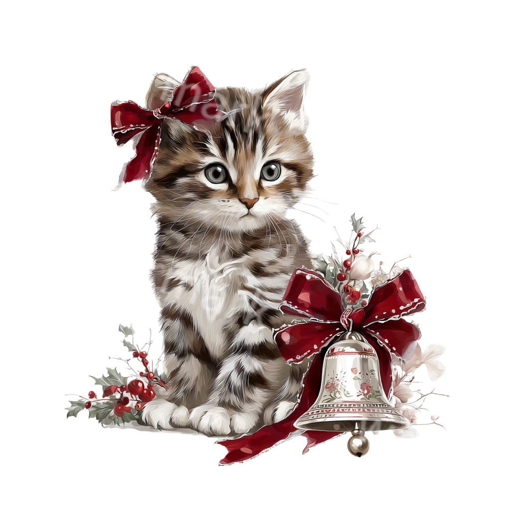 クリスマス子猫クリップアートPNG25点セット|水彩キャット素材・可愛いホリデーイラスト・ジャンクジャーナル向け