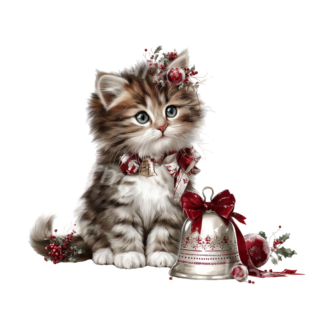 クリスマス子猫クリップアートPNG25点セット|水彩キャット素材・可愛いホリデーイラスト・ジャンクジャーナル向け