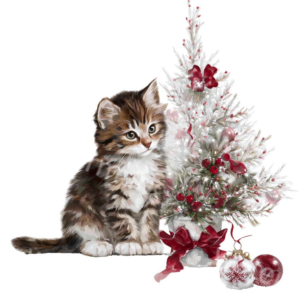 クリスマス子猫クリップアートPNG25点セット|水彩キャット素材・可愛いホリデーイラスト・ジャンクジャーナル向け
