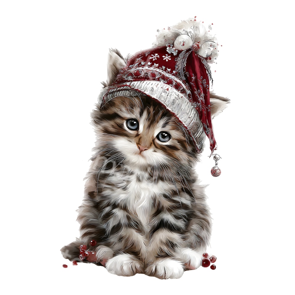 クリスマス子猫クリップアートPNG25点セット|水彩キャット素材・可愛いホリデーイラスト・ジャンクジャーナル向け