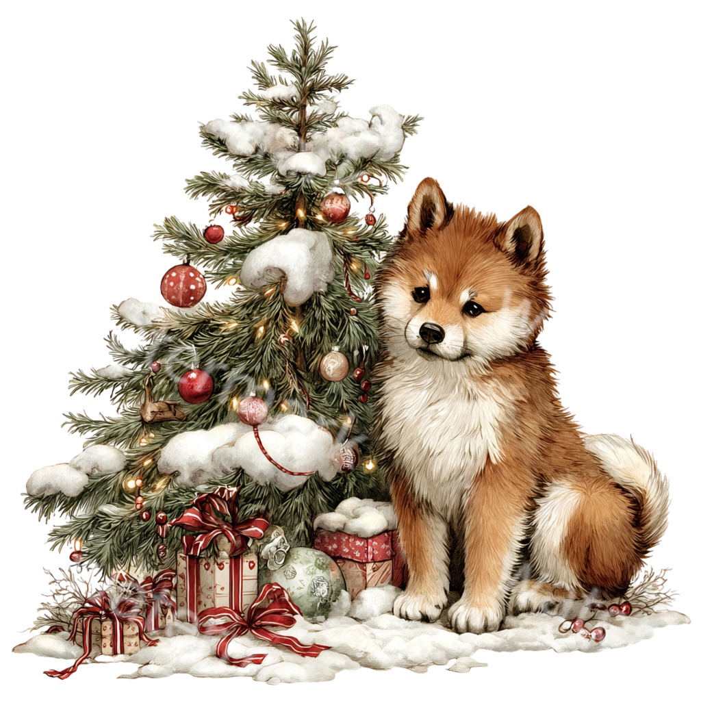 クリスマス柴犬クリップアートPNG15点セット|水彩わんこ素材・可愛いホリデードッグイラスト・ジャンクジャーナル向け