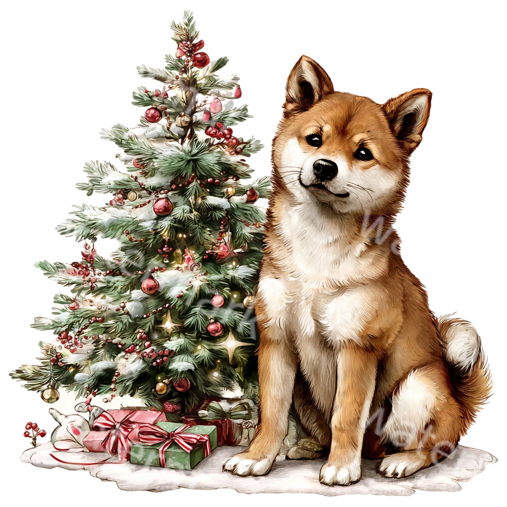 クリスマス柴犬クリップアートPNG15点セット|水彩わんこ素材・可愛いホリデードッグイラスト・ジャンクジャーナル向け