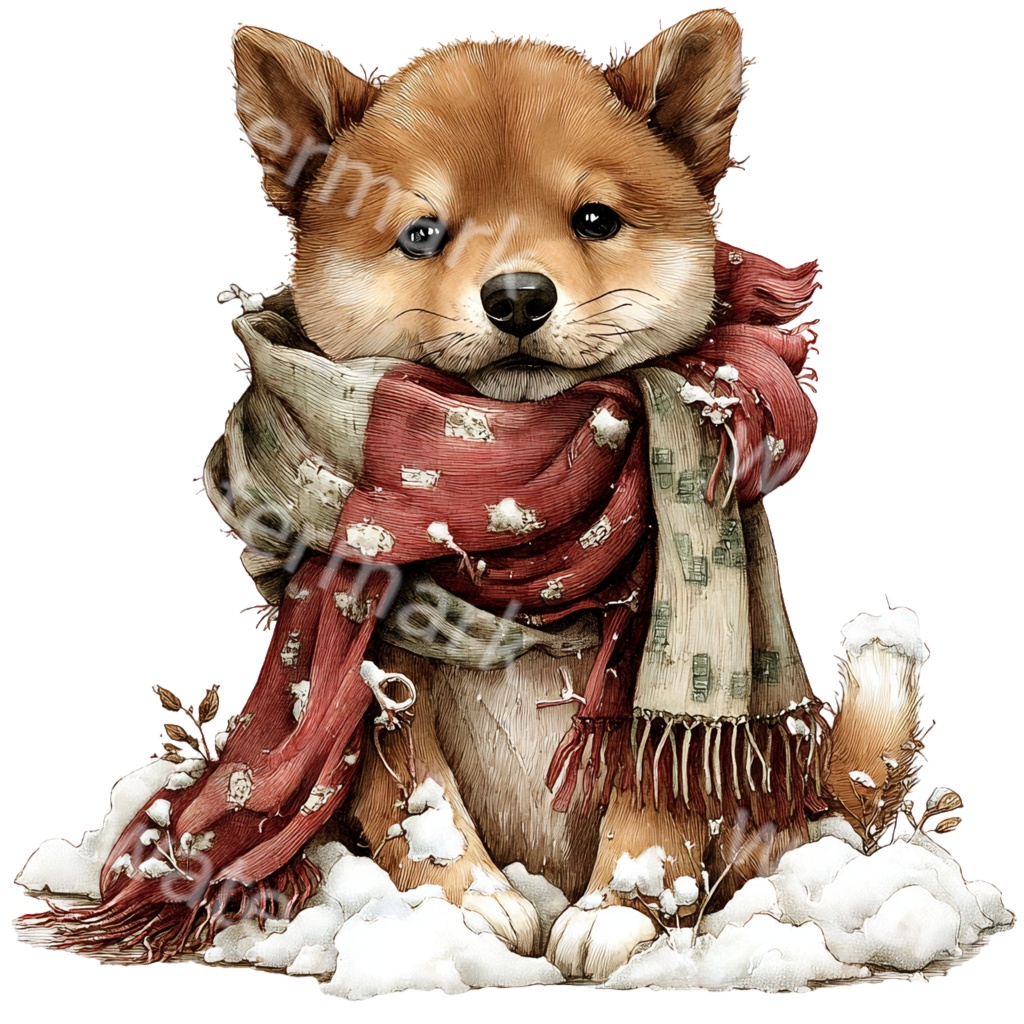 クリスマス柴犬クリップアートPNG15点セット|水彩わんこ素材・可愛いホリデードッグイラスト・ジャンクジャーナル向け