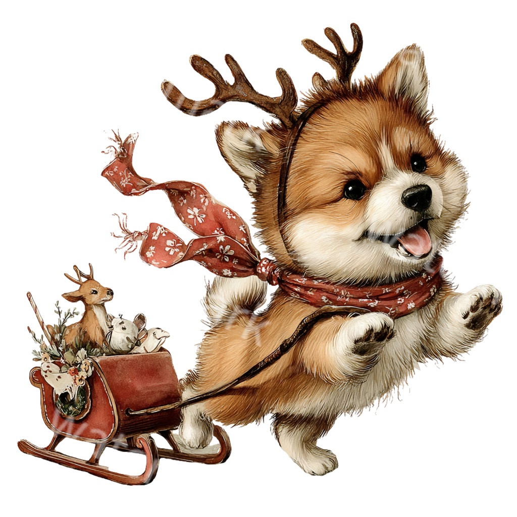 クリスマス柴犬クリップアートPNG15点セット|水彩わんこ素材・可愛いホリデードッグイラスト・ジャンクジャーナル向け