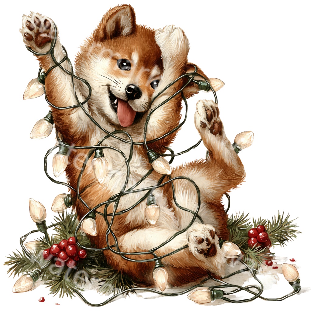 クリスマス柴犬クリップアートPNG15点セット|水彩わんこ素材・可愛いホリデードッグイラスト・ジャンクジャーナル向け
