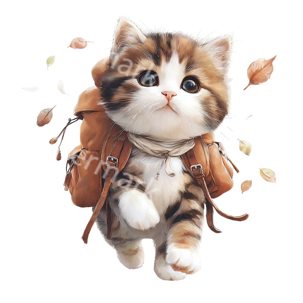 秋の子猫クリップアートPNG39点セット|水彩キャット素材・可愛い秋の動物イラスト・ジャンクジャーナル向け