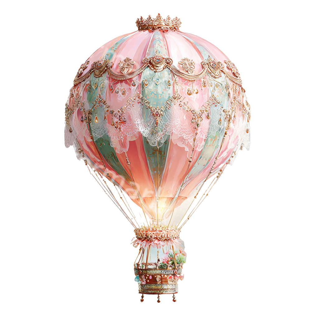 プリンセス気球クリップアートPNG20点セット|水彩ファンタジー素材・メルヘンイラスト・ジャンクジャーナル向け