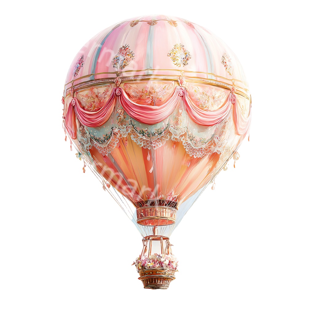 プリンセス気球クリップアートPNG20点セット|水彩ファンタジー素材・メルヘンイラスト・ジャンクジャーナル向け