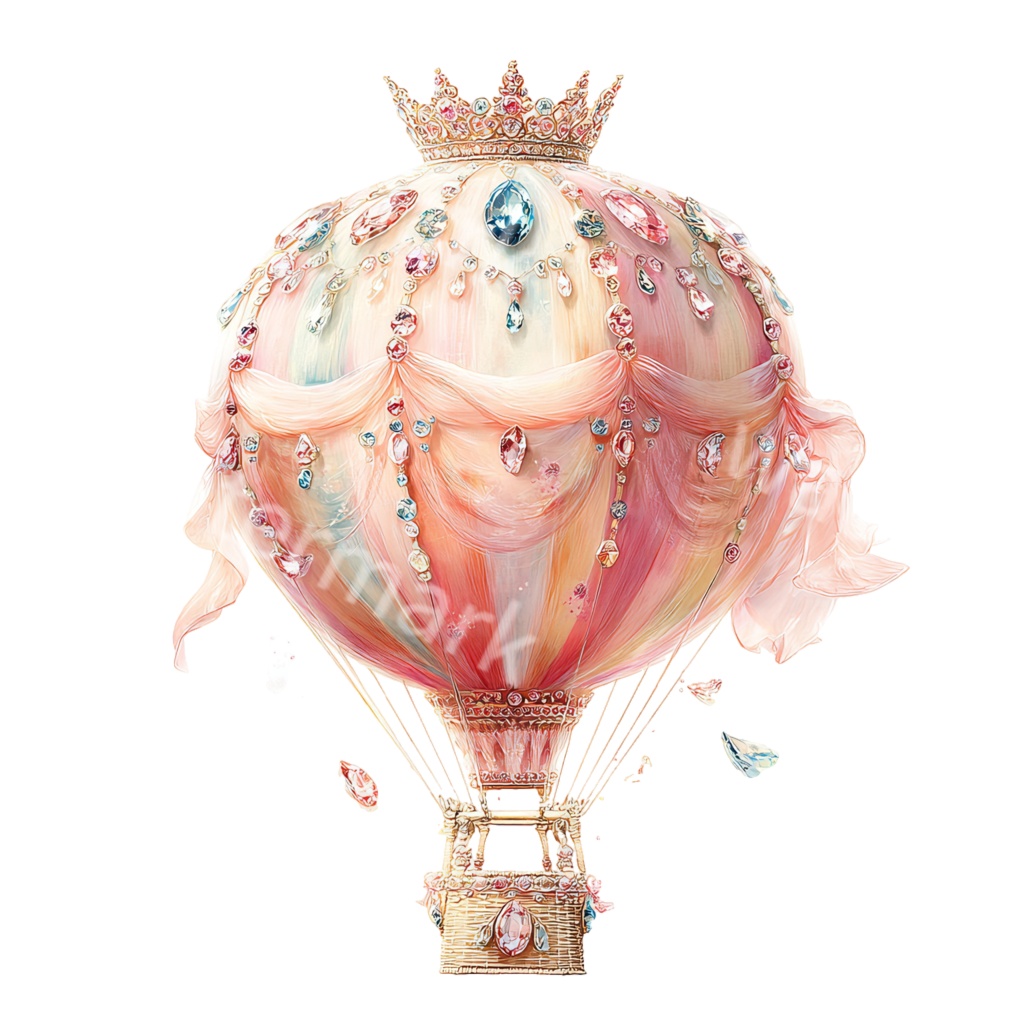 プリンセス気球クリップアートPNG20点セット|水彩ファンタジー素材・メルヘンイラスト・ジャンクジャーナル向け