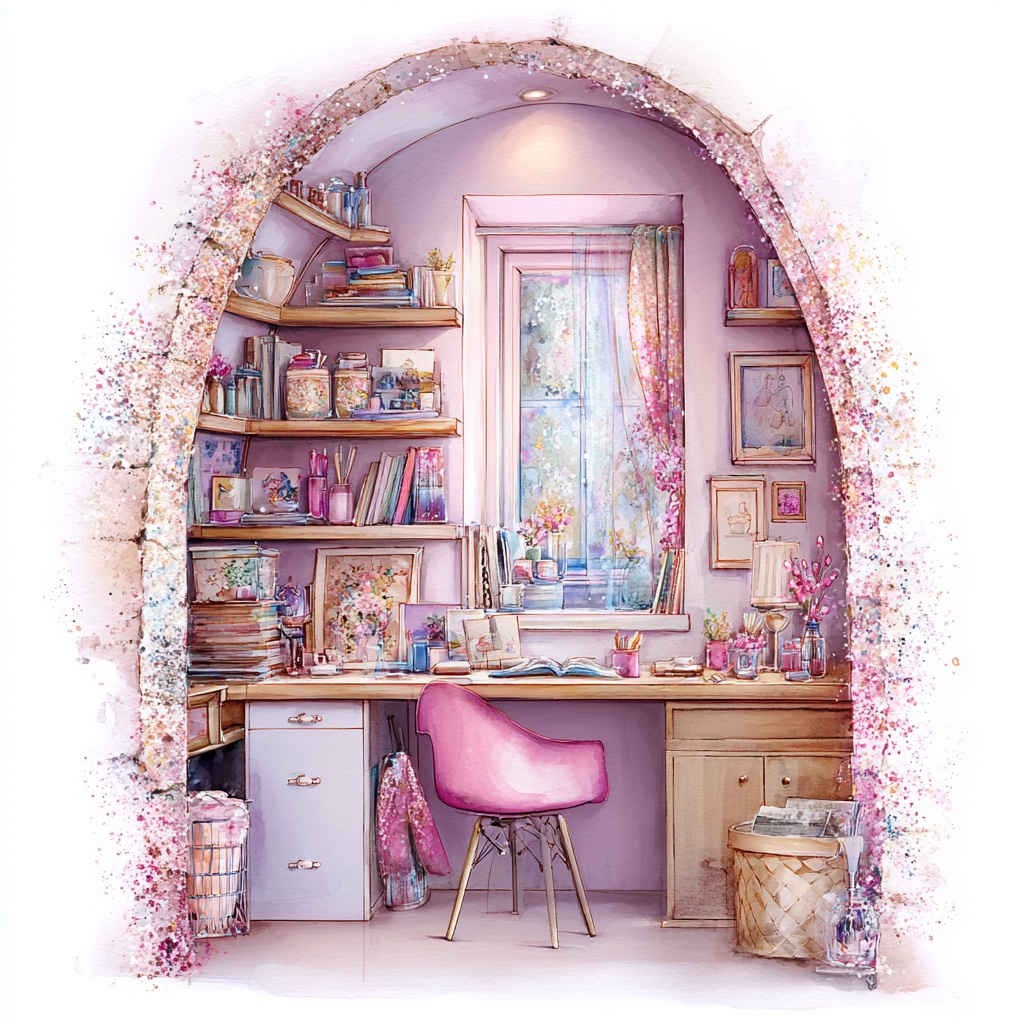 プリンセスルームクリップアートJPG40点セット|水彩ファンタジーインテリア素材・メルヘンなお部屋イラスト・ジャンクジャーナル向け