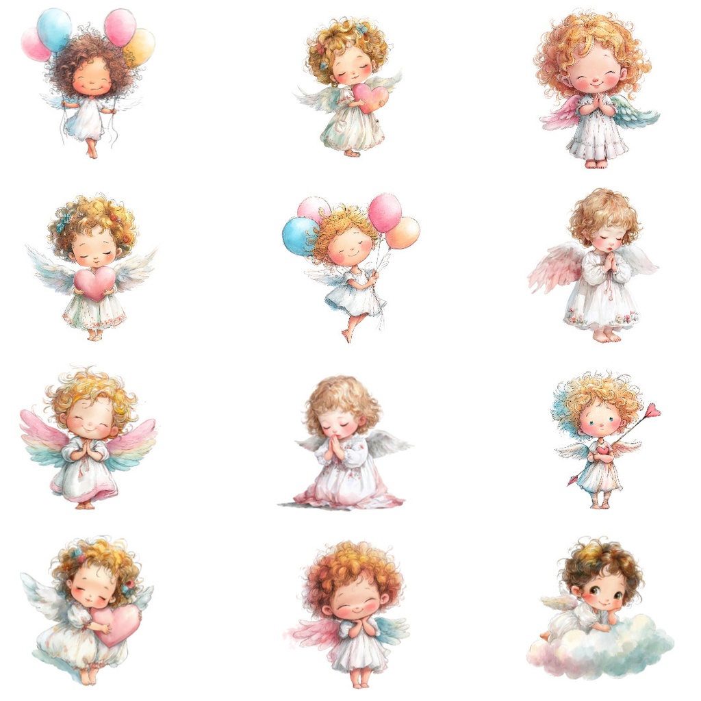 天使の子どもクリップアートPNG20点セット|水彩エンジェル素材・可愛い天使イラスト・ジャンクジャーナル向け