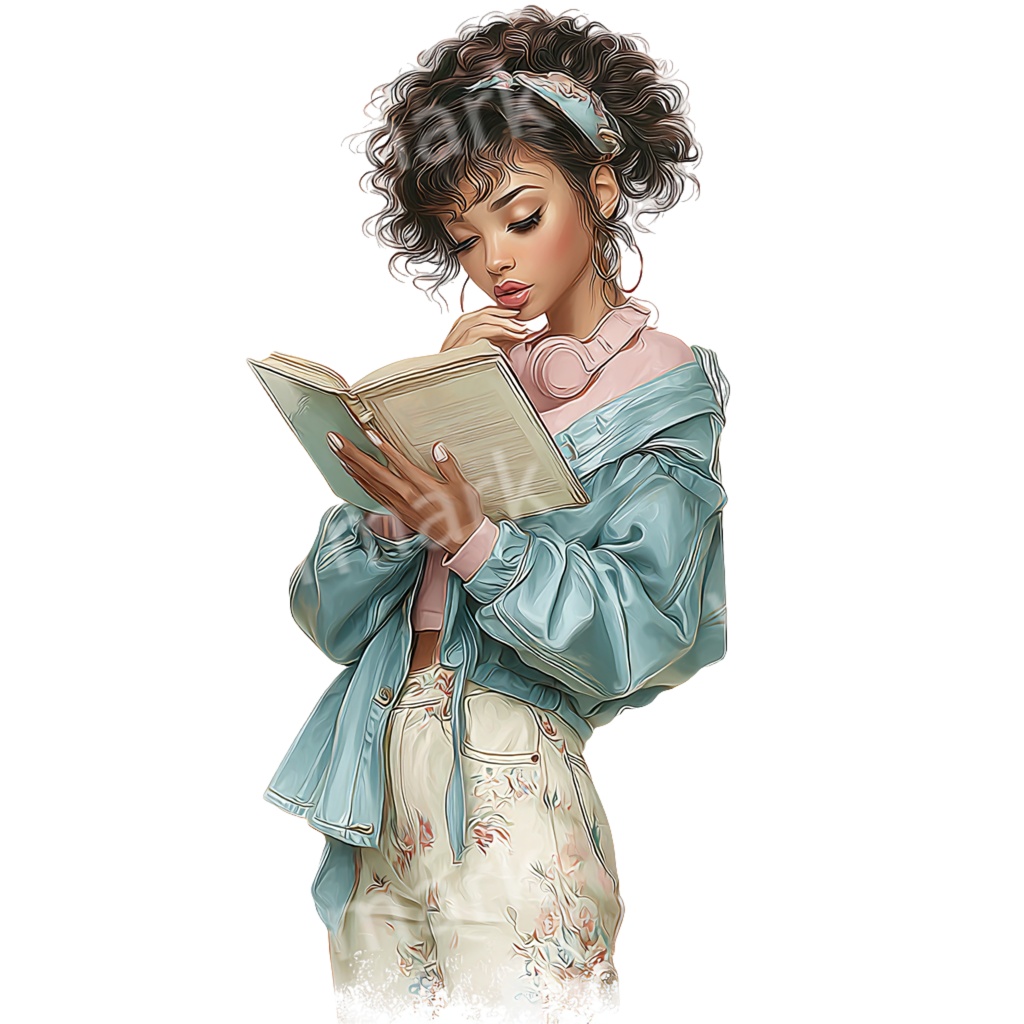 本を読む女の子クリップアートPNG20点セット|水彩読書イラスト・本好き素材・ジャンクジャーナル向け