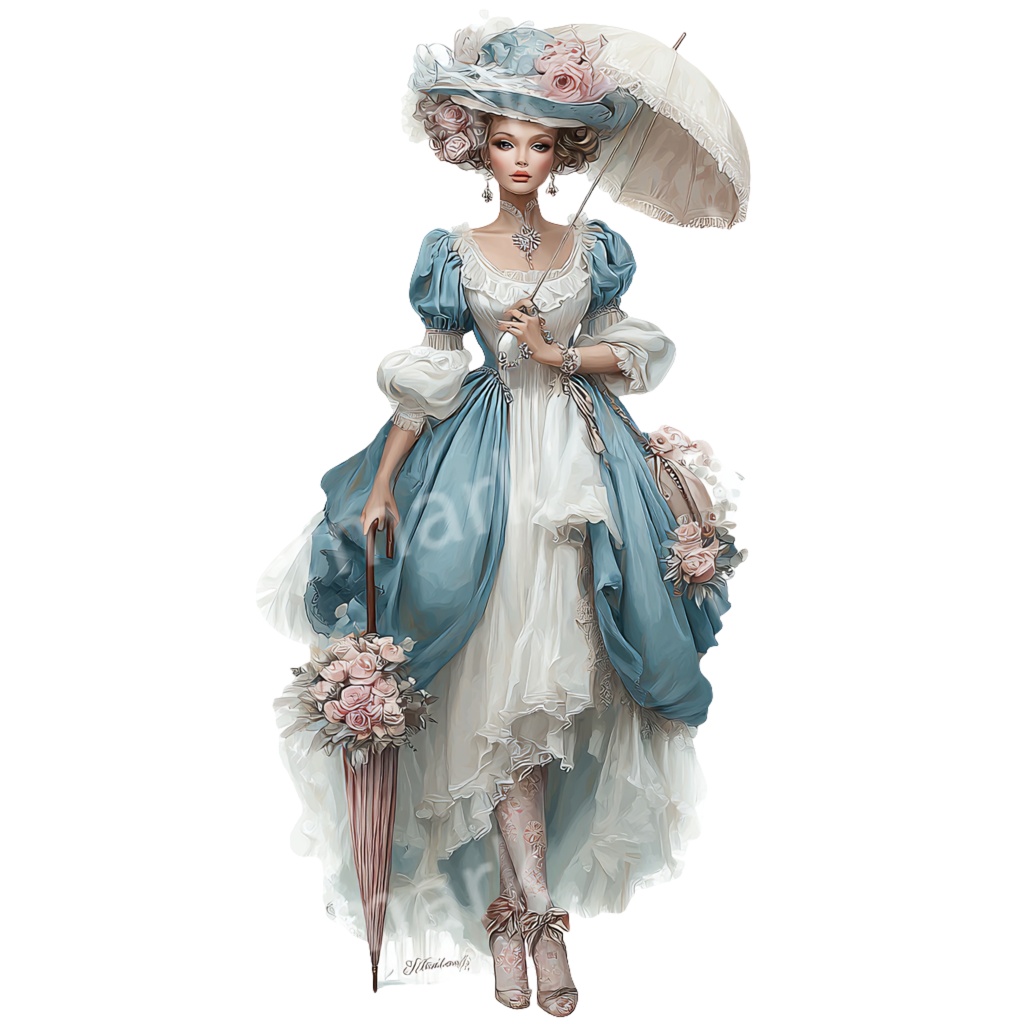 【商用可】ヴィクトリア朝の貴婦人クリップアートPNG40点セット|水彩クラシカル素材・エレガントな女性イラスト・ジャンクジャーナル向け