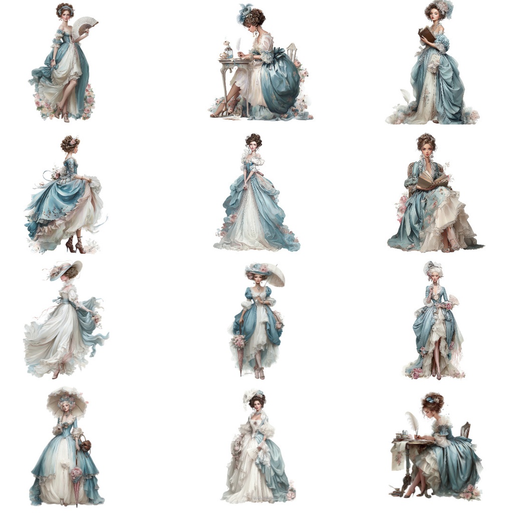 【商用可】ヴィクトリア朝の貴婦人クリップアートPNG40点セット|水彩クラシカル素材・エレガントな女性イラスト・ジャンクジャーナル向け