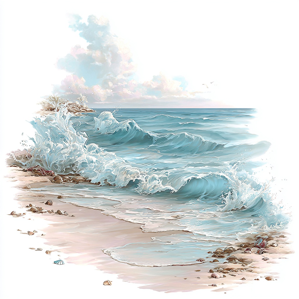 【商用利用OK】海辺の風景クリップアートJPG40点セット|水彩シーサイド素材・自然風景イラスト・ジャンクジャーナル向け