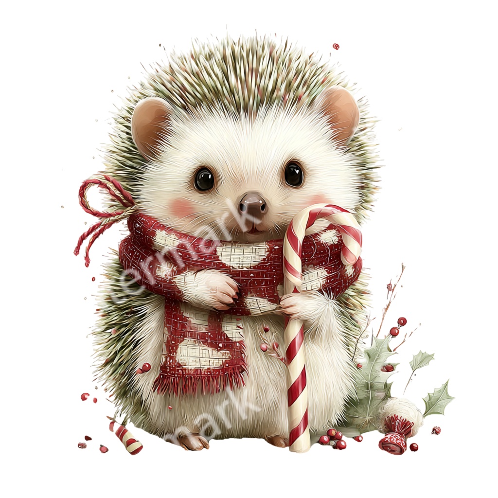 【商用利用OK】クリスマスハリネズミクリップアートPNG32点セット|水彩冬の動物素材・ジャンクジャーナル向け