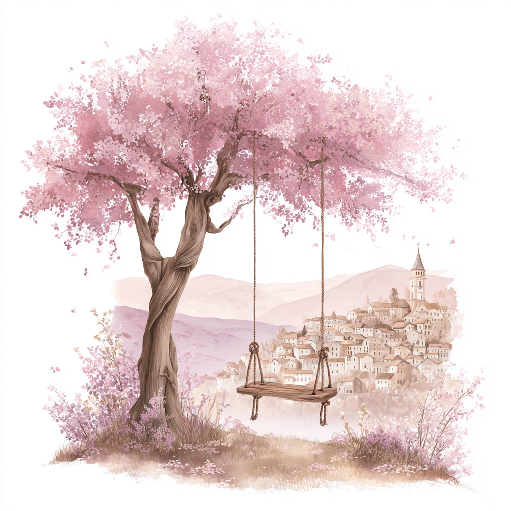 【商用利用OK】桜の木とブランコのクリップアートJPG20点セット|水彩日本風景素材・春のイラスト・ジャンクジャーナル向け