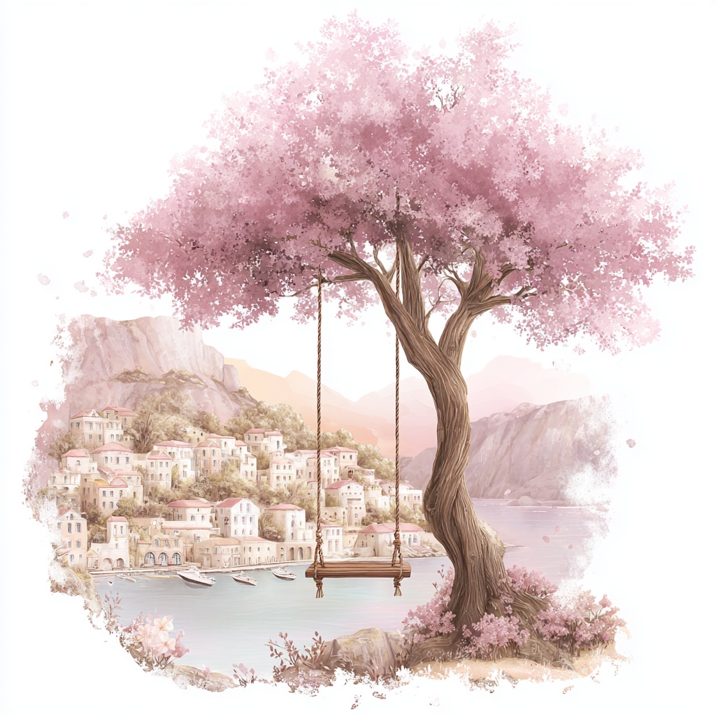 【商用利用OK】桜の木とブランコのクリップアートJPG20点セット|水彩日本風景素材・春のイラスト・ジャンクジャーナル向け