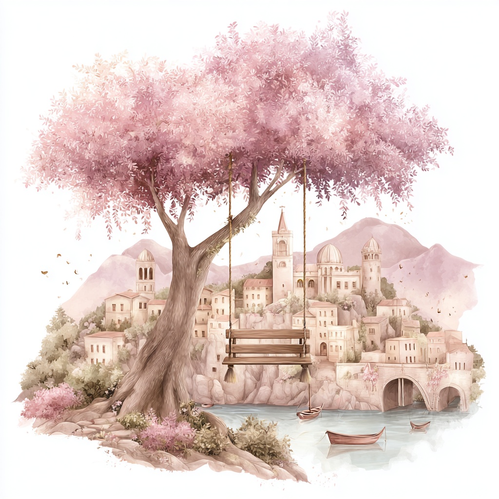 【商用利用OK】桜の木とブランコのクリップアートJPG20点セット|水彩日本風景素材・春のイラスト・ジャンクジャーナル向け