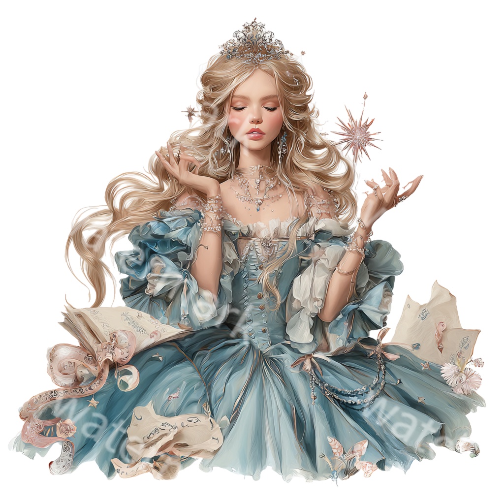 【商用利用OK】ファンタジープリンセスクリップアートPNG34点セット|水彩お姫様素材・ジャンクジャーナル向け