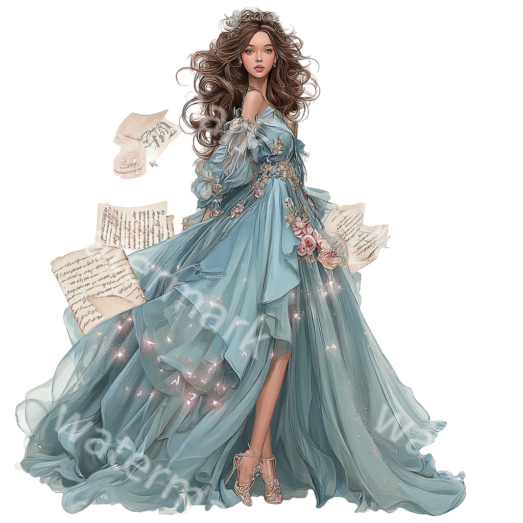 【商用利用OK】ファンタジープリンセスクリップアートPNG34点セット|水彩お姫様素材・ジャンクジャーナル向け