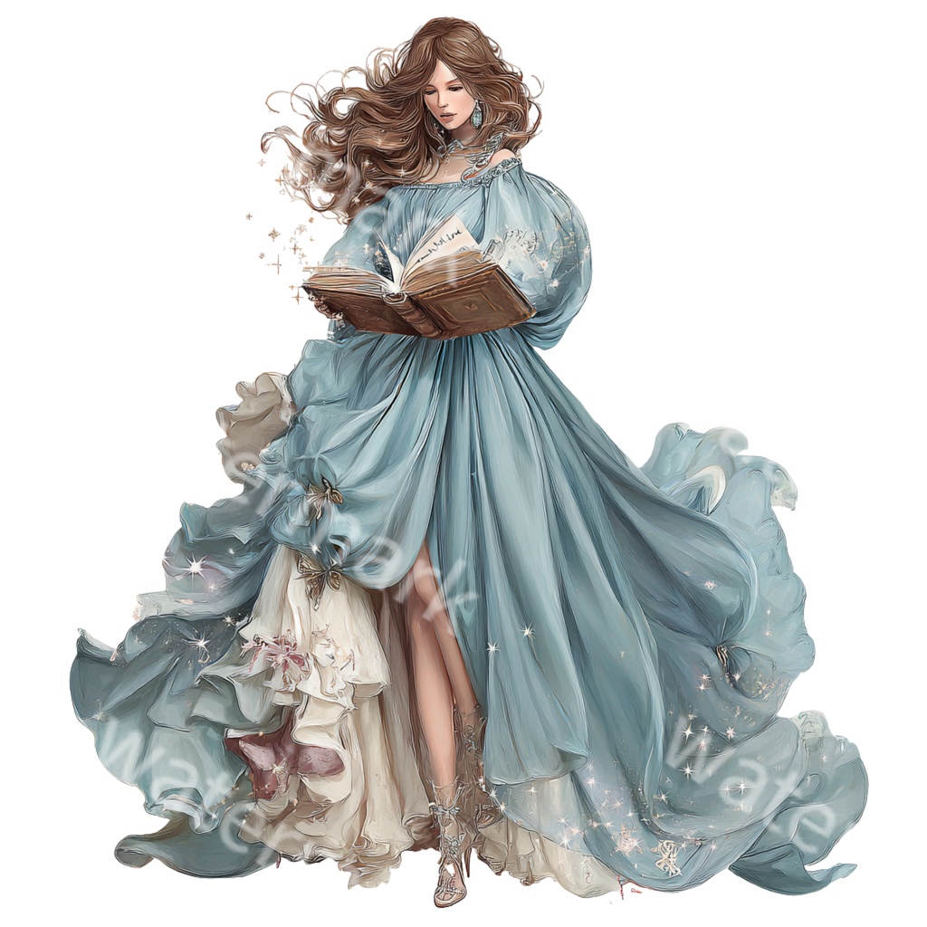 【商用利用OK】ファンタジープリンセスクリップアートPNG34点セット|水彩お姫様素材・ジャンクジャーナル向け