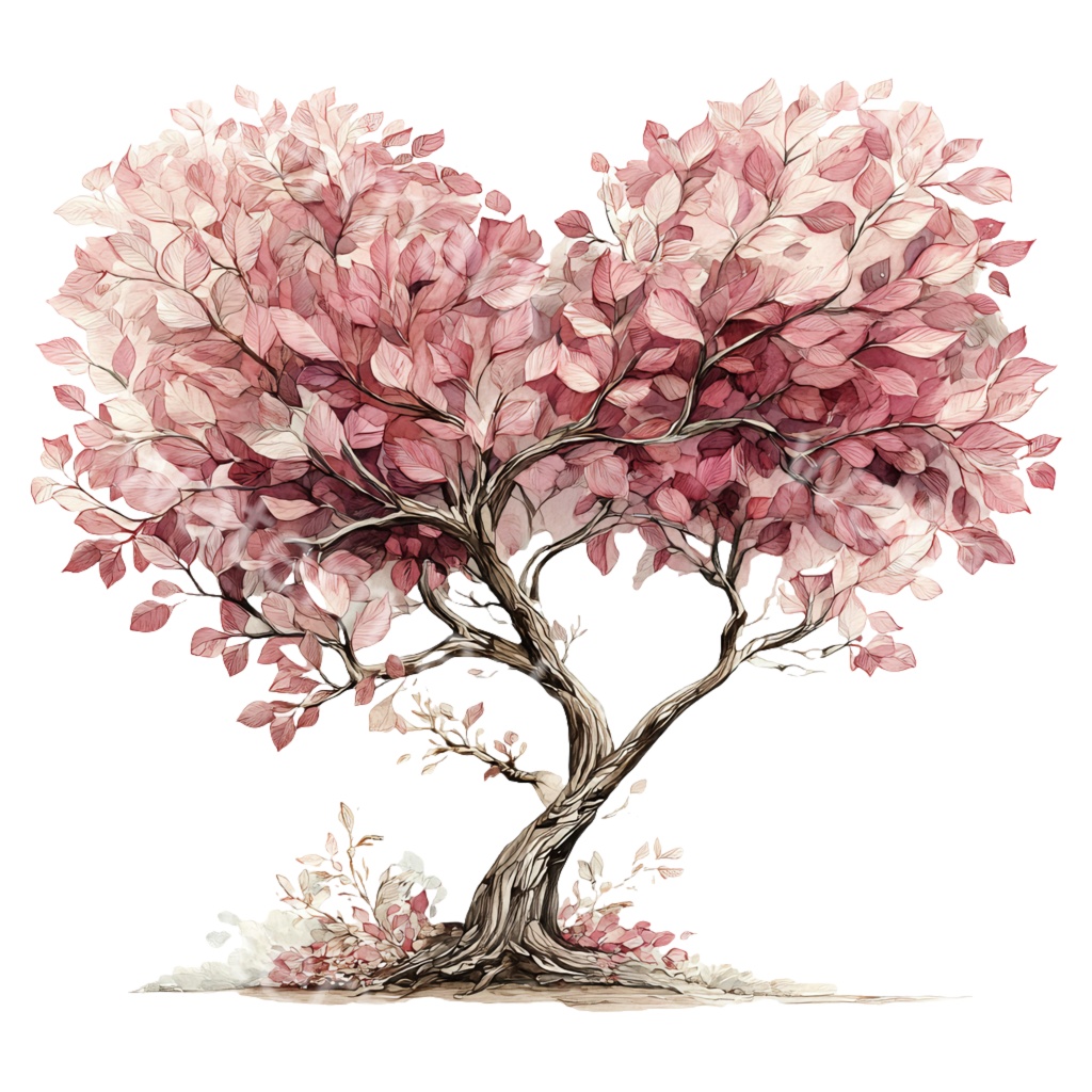 【商用利用OK】ハートの花が咲くラブツリークリップアートPNG20点セット|水彩バレンタイン素材・ジャンクジャーナル向け