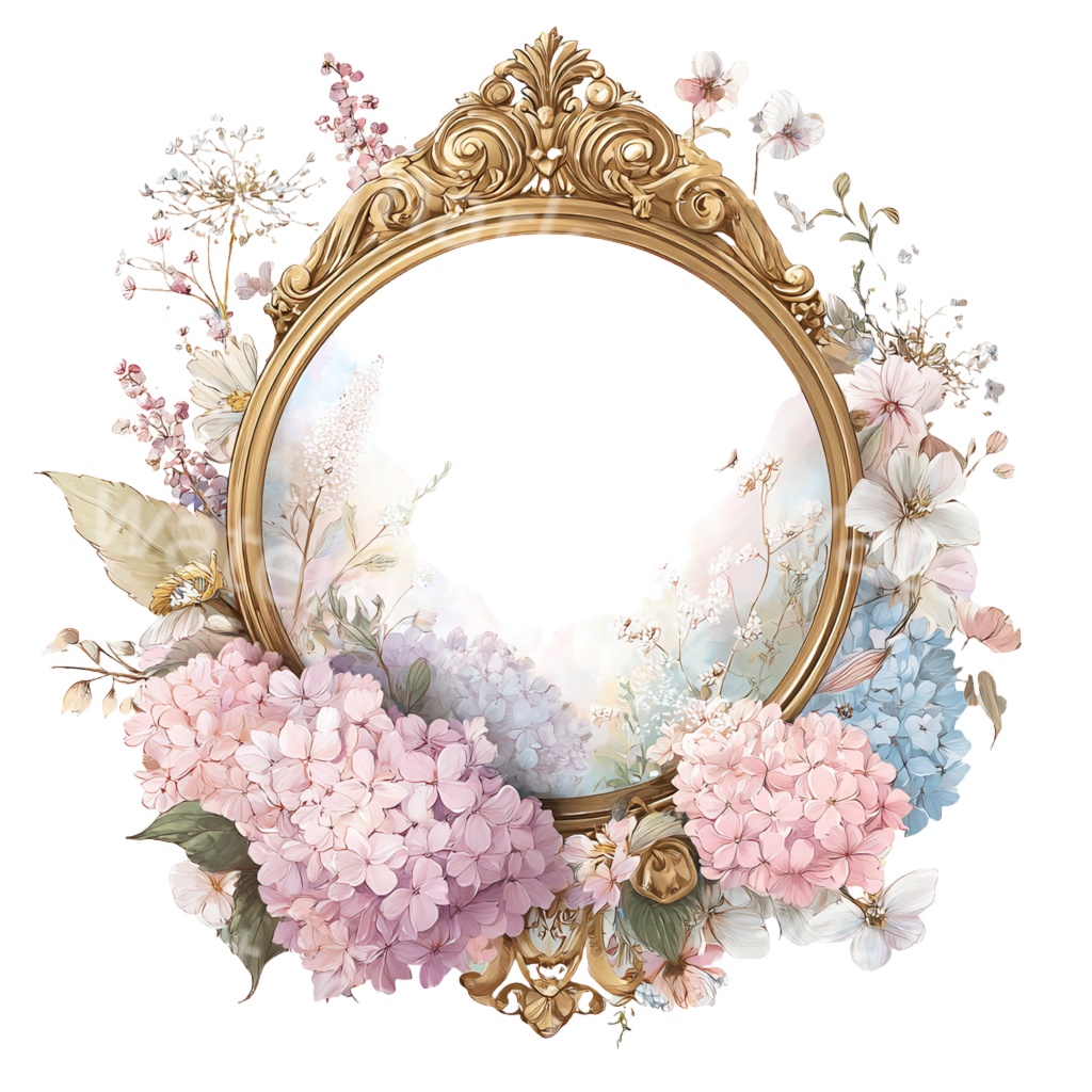 【商用利用OK】アンティークミラークリップアートPNG27点セット|水彩フレーム素材・ジャンクジャーナル向け